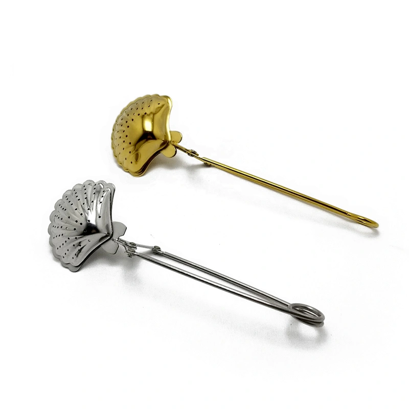 Stainless steel tea strainer tea filter titanium gold plating shell shape tea infuser with handle