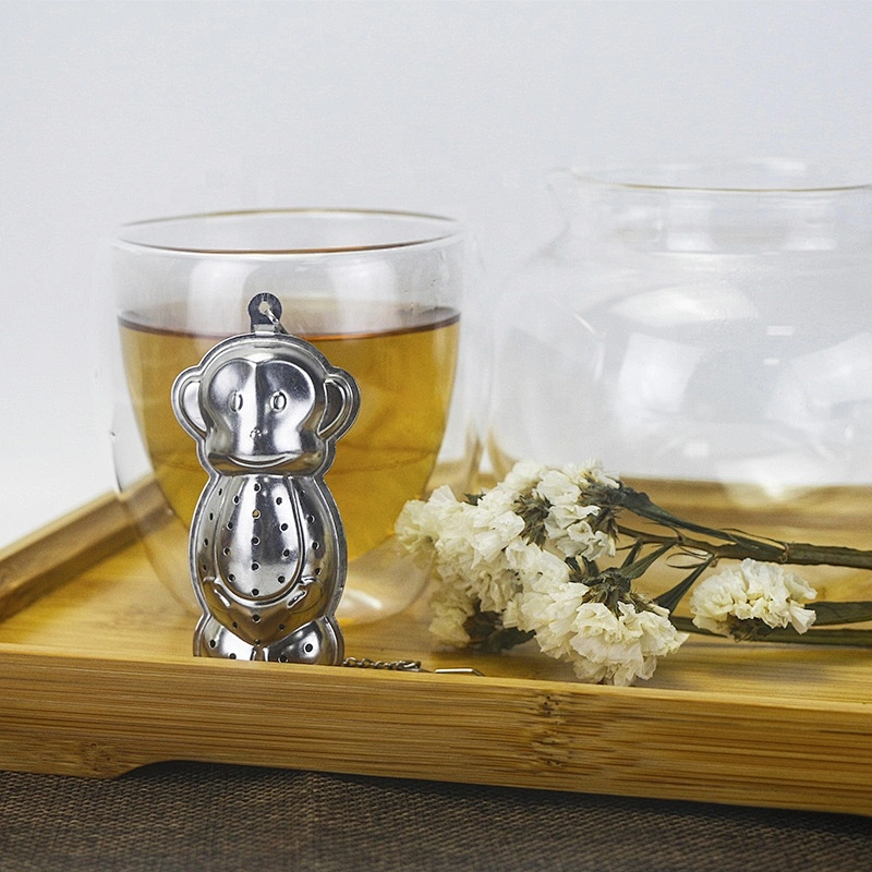 High quality stainless steel monkey shape tea infuser tea strainer with drip tray