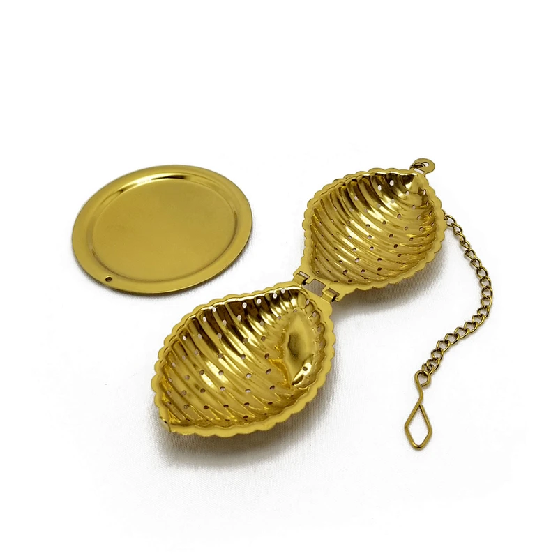 Stainless steel tea strainer tea filter conch shape titanium gold plating tea infuser with chain