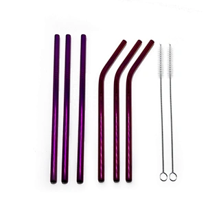 Reusable 6 pcs stainless steel 8mm drinking straw with 2 pcs brusher set
