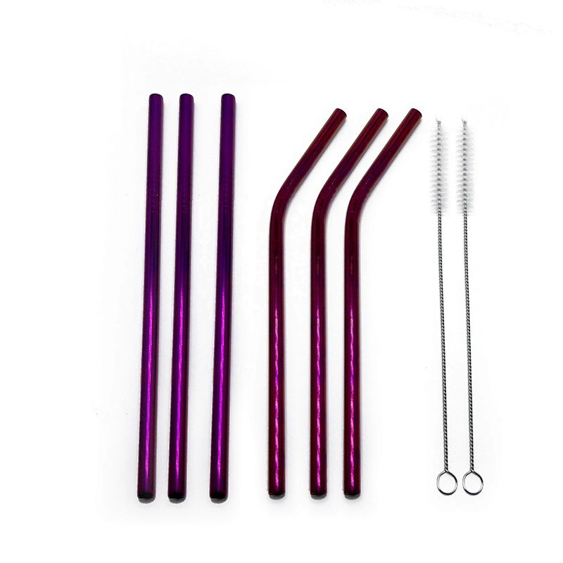 Reusable 6 pcs stainless steel 8mm drinking straw with 2 pcs brusher set