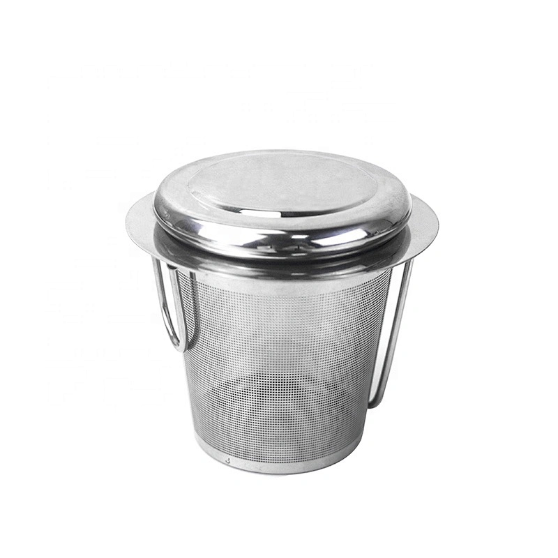 304 stainless steel fine mesh basket shape tea infuser tea strainer with double folding handle for tea pot
