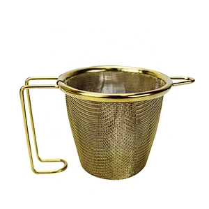 Titanium gold plating stainless steel tea strainer mesh gold  tea infuser with two handle tea maker for mug and pot