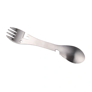 Outdoor camping stainless steel multifunctional fruit fork and spoon together with bottle opener supplier