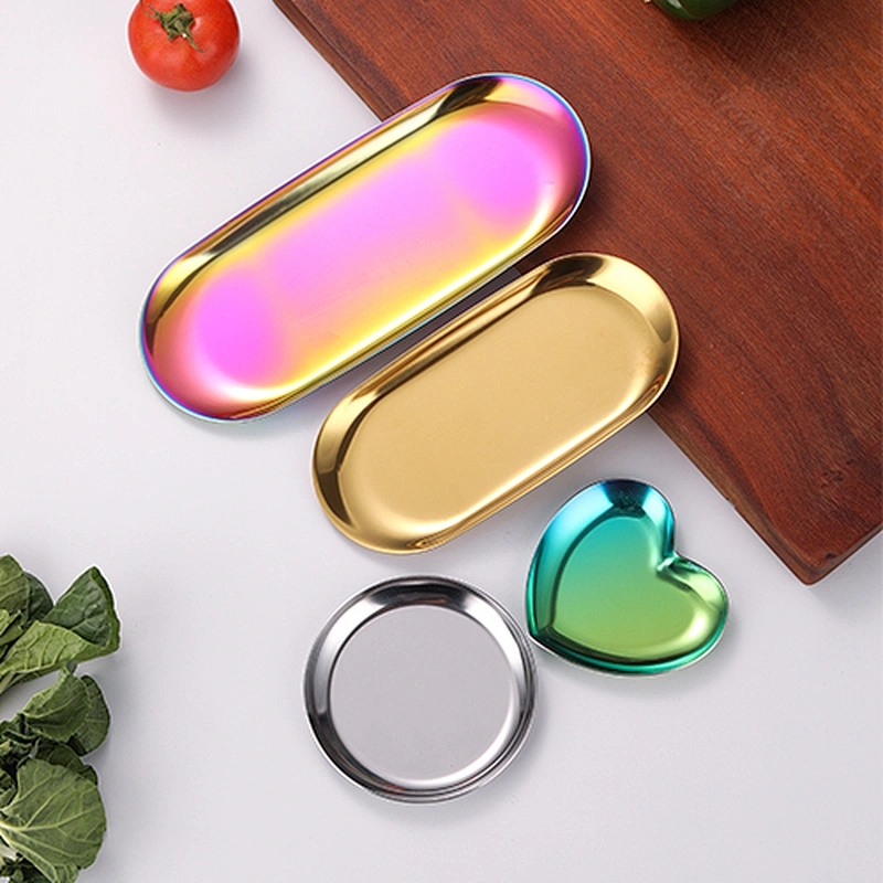 Wholesale High Quality Metal Stainless Steel Serving Dish Copper Wedding Dinner Oval heart circle Plate