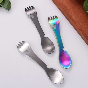 Outdoor camping stainless steel multifunctional fruit fork and spoon together with bottle opener supplier