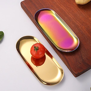 Wholesale High Quality Metal Stainless Steel Serving Dish Copper Wedding Dinner Oval heart circle Plate