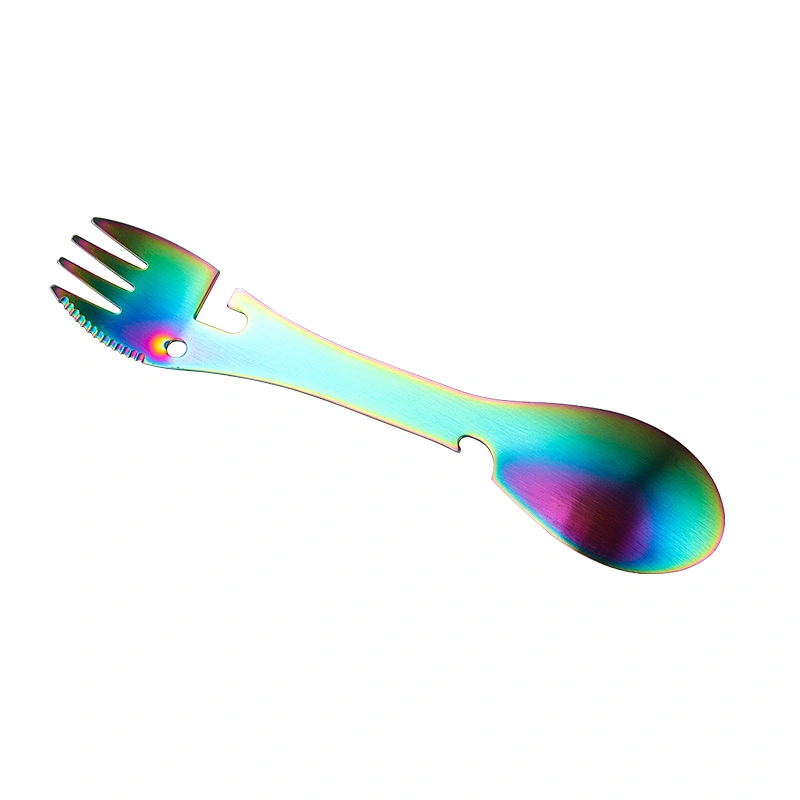 Outdoor camping stainless steel multifunctional fruit fork and spoon together with bottle opener supplier