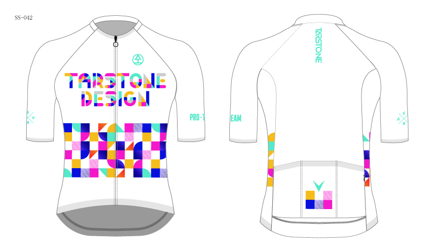 white and colorful pattern cycling jersey template