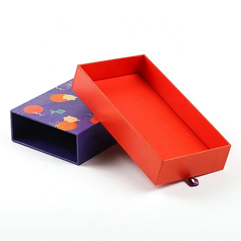 Embossing Texture Book Shape Paper Gift Box Packing Sliding Drawer Box With Ribbon Handle