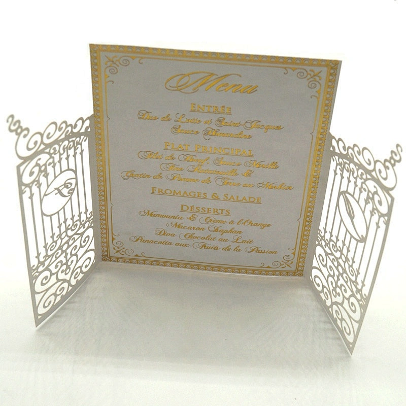 High-End Custom Elegant Laser Cut Hollow Out Ivory Greeting Card With Gold Foil Hot Stamping Wedding Invitation Card