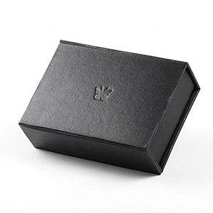 Honourable Black Flat Folding Packing Rigid Cardboard Book Shape Magnetic Closure Gift Box With Debossed Butterfly Logo