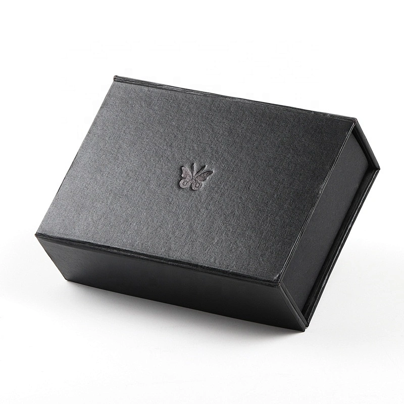 Honourable Black Flat Folding Packing Rigid Cardboard Book Shape Magnetic Closure Gift Box With Debossed Butterfly Logo