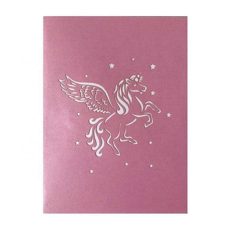 Customized Unique Full Color Printing 3D Unicorn Laser Cut Wedding Birthday Invitation Cards Sets Box 24 pcs