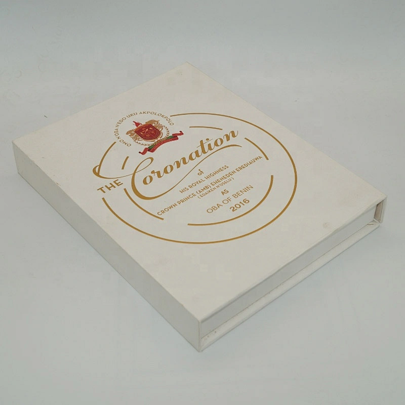 Custom Elegant White Book Shape Rigid Cardboard Magnetic Gift luxury wedding invitation box With logo Gold Foil Hot Stamping