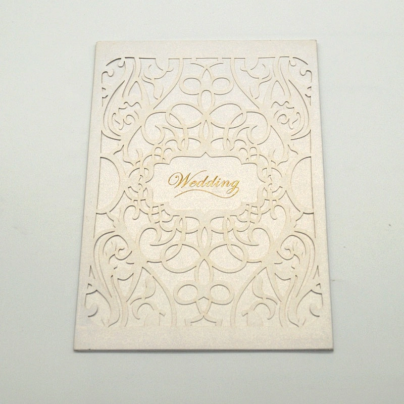 Wholesale Luxury Laser Cut Sliver Glitter Pearl Paper Wedding Invitations With Gold Foil Stamping Logo