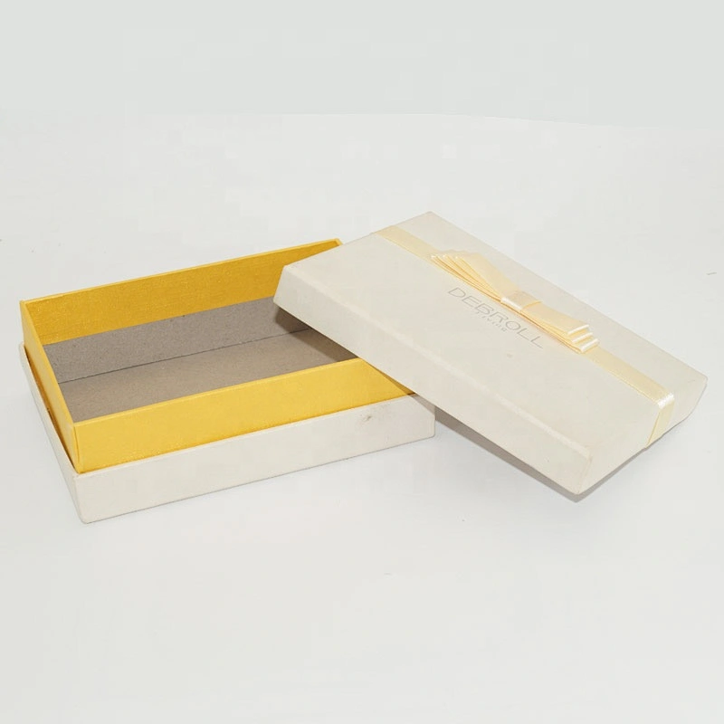 Custom Luxury White 2 Piece Lid And Base Paper Gift Box With Ribbon Packaging Cardboard Box
