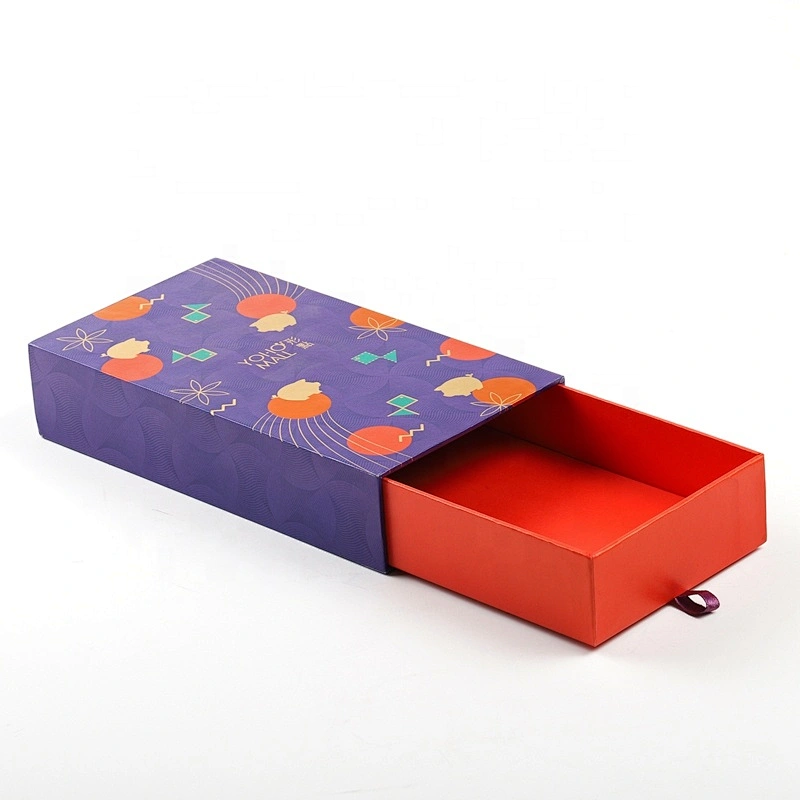 Embossing Texture Book Shape Paper Gift Box Packing Sliding Drawer Box With Ribbon Handle