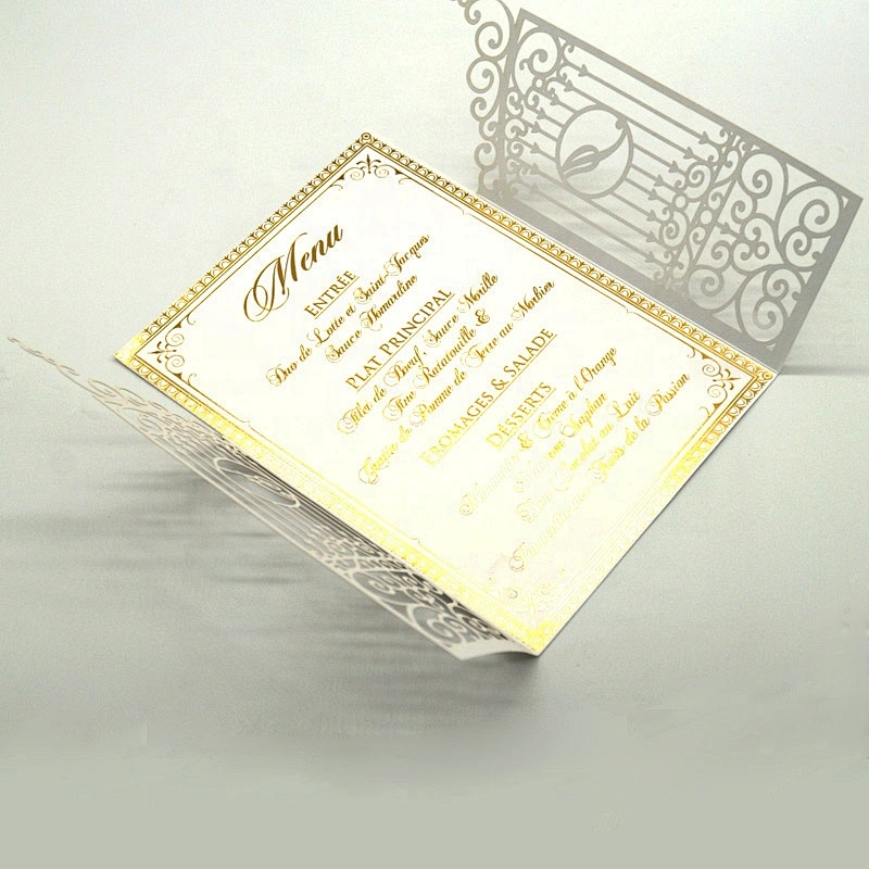 High-End Custom Elegant Laser Cut Hollow Out Ivory Greeting Card With Gold Foil Hot Stamping Wedding Invitation Card
