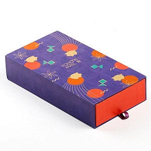 Embossing Texture Book Shape Paper Gift Box Packing Sliding Drawer Box With Ribbon Handle