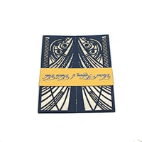 Elegant Navy Blue Cutout Decorative Motif Opening Fancy Paper Wedding Card With Gold Stamping For Wedding Invitations