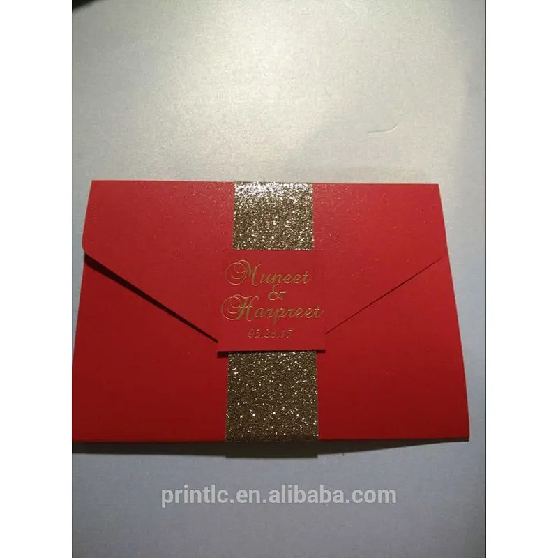 Nice Gold Glitter Foil Printing Wedding Invitations With Lined Envelope