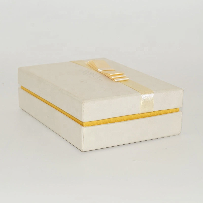 Custom Luxury White 2 Piece Lid And Base Paper Gift Box With Ribbon Packaging Cardboard Box