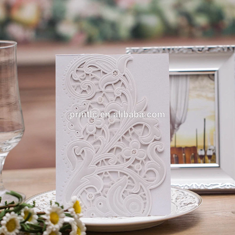 Promotional European Laser Cut Embossed Red Flower Wedding Invitation