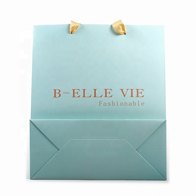 Custom Printed Logo White Brown Kraft Gift Craft Shopping Paper Bag With Ribbon Handles
