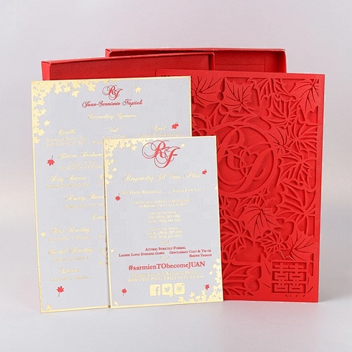 Hight-End Custom Luxury Gold Foil Stamping Wedding Invitation Box Laser Cut Invitation Card Set