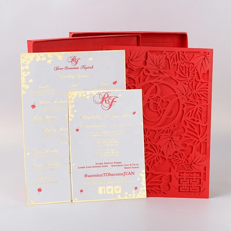 Hight-End Custom Luxury Gold Foil Stamping Wedding Invitation Box Laser Cut Invitation Card Set