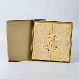 Luxury Gold Wedding Invitation Card Box With Laser Cut Greeting Card Set