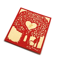 Luxury Red Love Tree Laser Cut Greeting Card Opening Gold Foil Hot Stamping Wedding Invitations