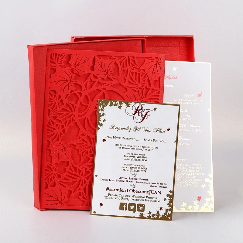 Hight-End Custom Luxury Gold Foil Stamping Wedding Invitation Box Laser Cut Invitation Card Set