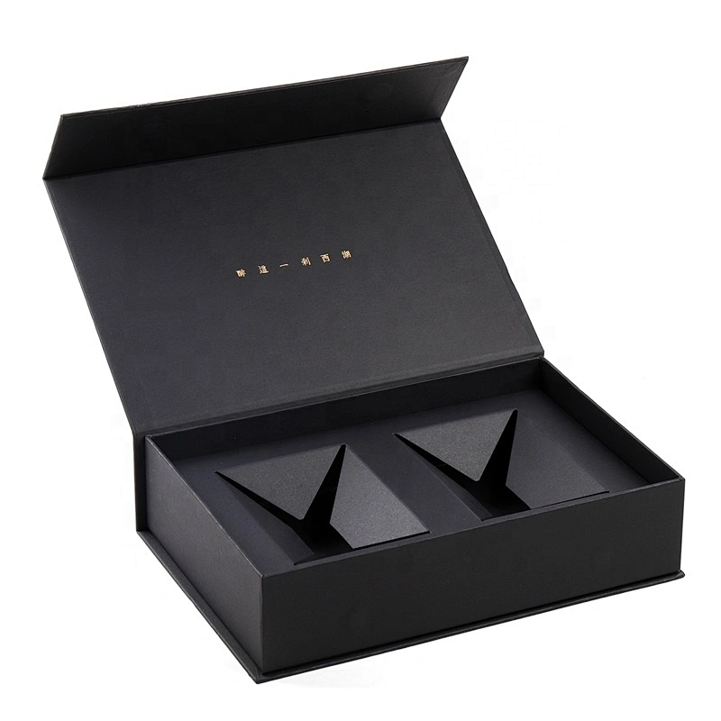 Luxury Custom Packing Tea Book Shape Magnetic Cardboard Gift Box With a Slotted Inner Carrier