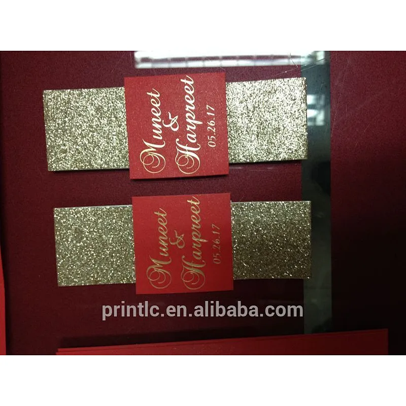 Nice Gold Glitter Foil Printing Wedding Invitations With Lined Envelope