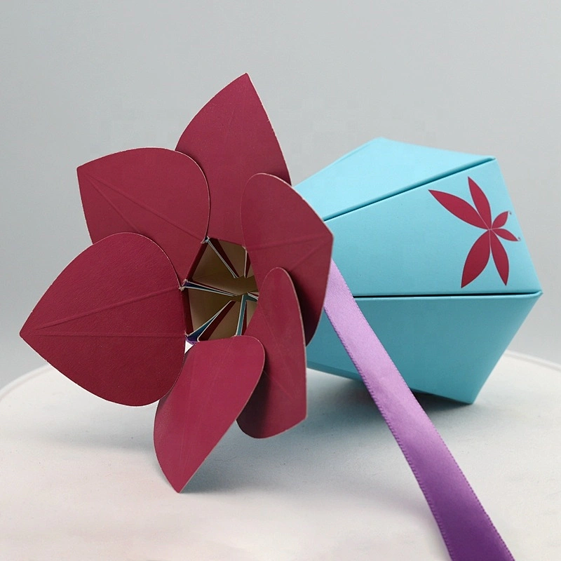 Custom Luxury Blue Flower Hexagon shape Gift Candy chocolate Packaging wedding matter favor birthday box