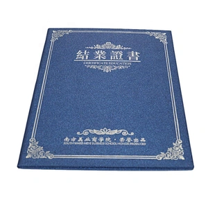 High-end Custom Blue Folding A4 Paper Certificate Holder And Diploma Frames With Gold Foil Hot Stamping And Embossing Logo
