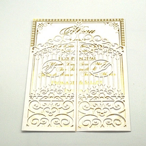 High-End Custom Elegant Laser Cut Hollow Out Ivory Greeting Card With Gold Foil Hot Stamping Wedding Invitation Card