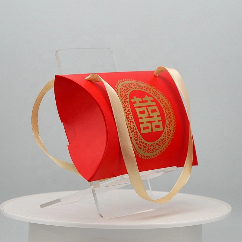 Custom Foldable Wedding fancy Paper Gift Packaging pillow boxes with ribbon handle packaging box