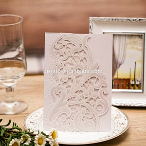 Promotional European Laser Cut Embossed Red Flower Wedding Invitation