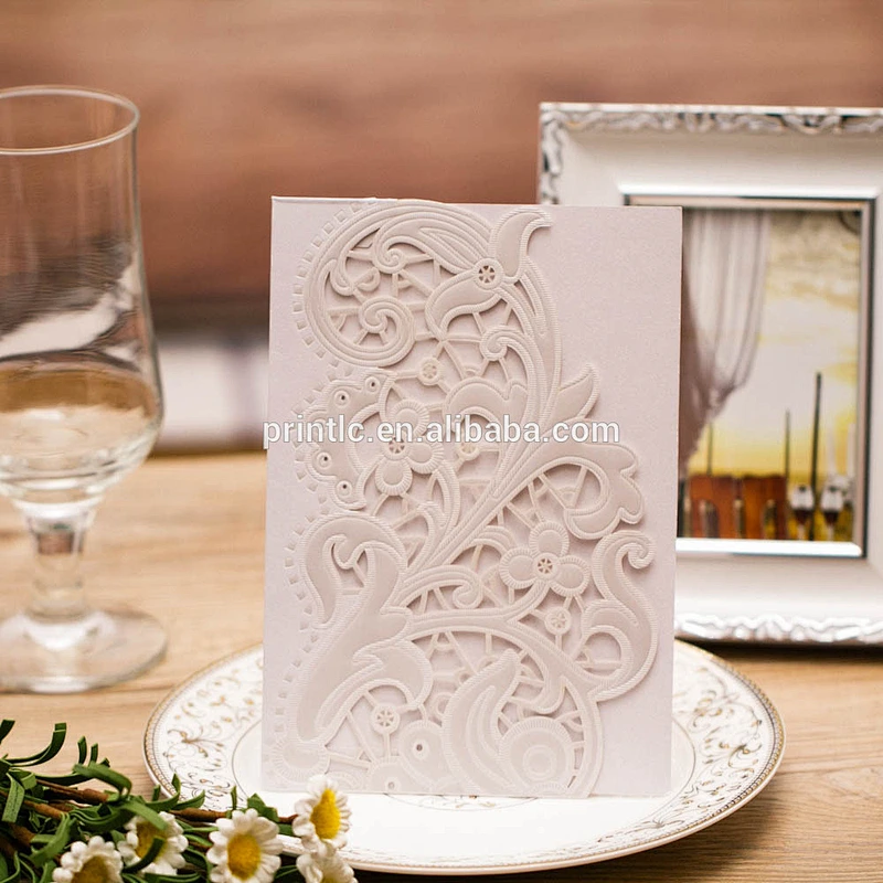 Promotional European Laser Cut Embossed Red Flower Wedding Invitation