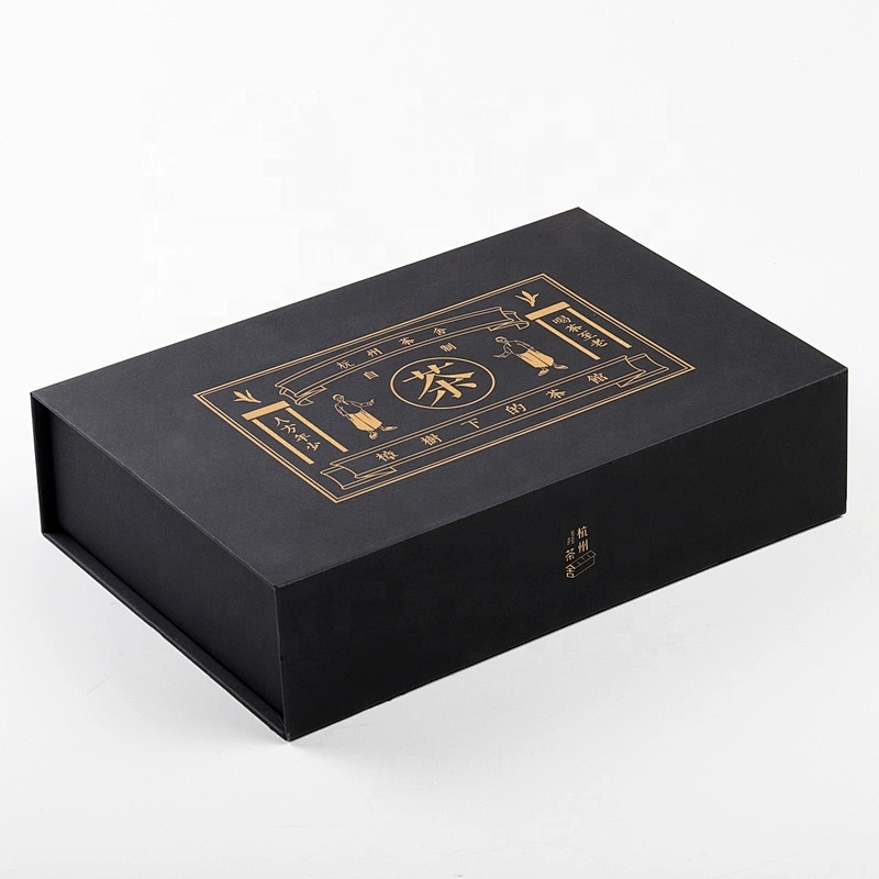 Luxury Custom Packing Tea Book Shape Magnetic Cardboard Gift Box With a Slotted Inner Carrier