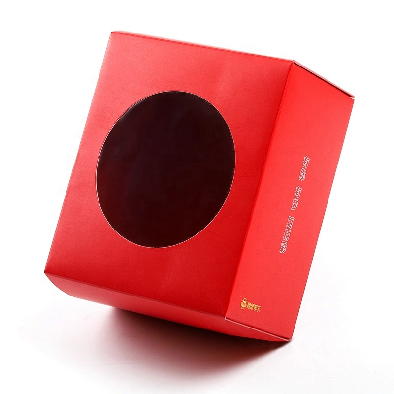 Custom One Piece Flat Folding  Red Paper Box With Clear Window For Gift Packing
