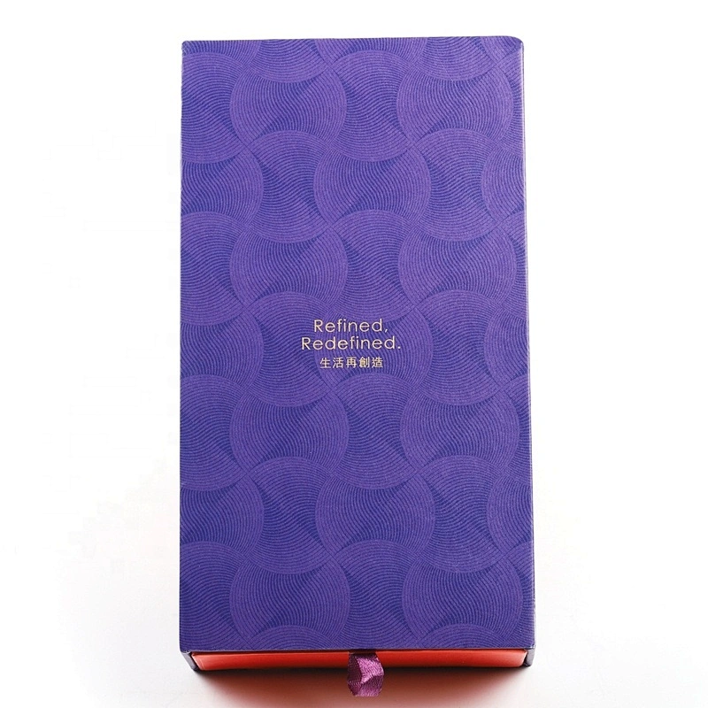 Embossing Texture Book Shape Paper Gift Box Packing Sliding Drawer Box With Ribbon Handle