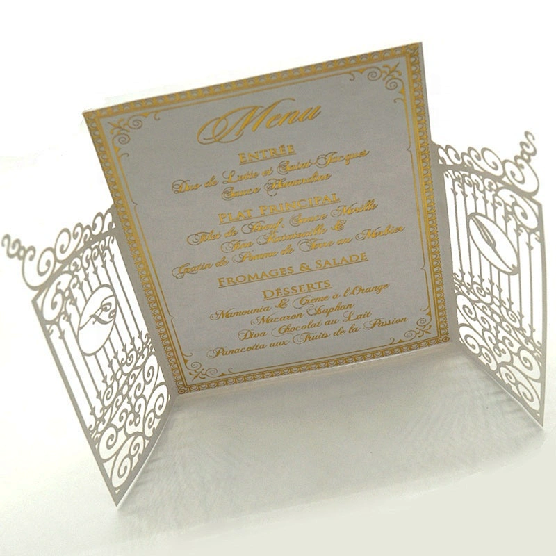 High-End Custom Elegant Laser Cut Hollow Out Ivory Greeting Card With Gold Foil Hot Stamping Wedding Invitation Card