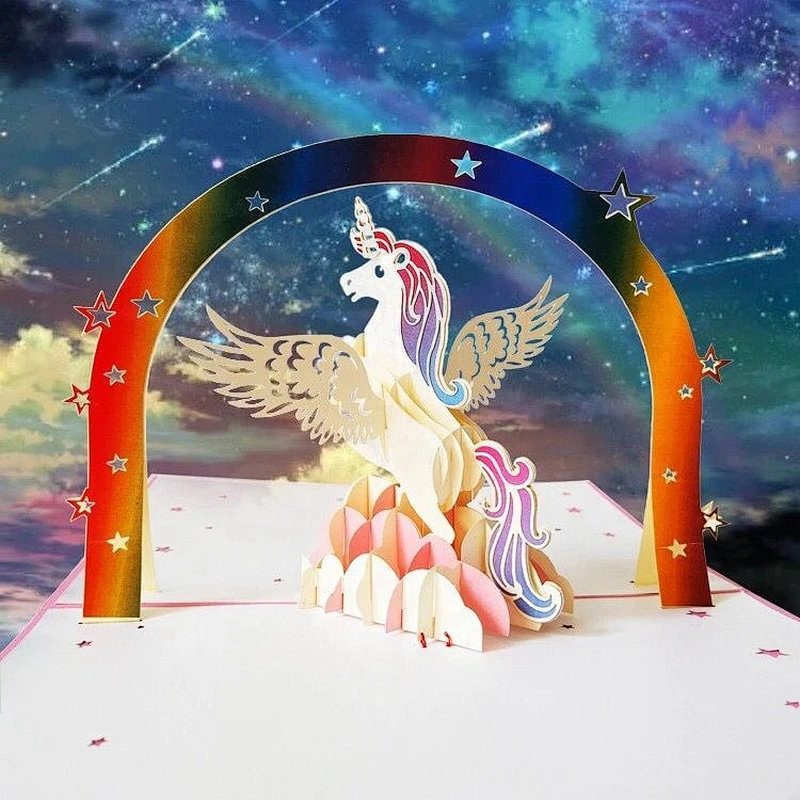 Customized Unique Full Color Printing 3D Unicorn Laser Cut Wedding Birthday Invitation Cards Sets Box 24 pcs