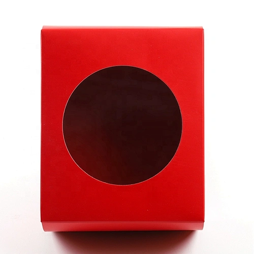 Custom One Piece Flat Folding  Red Paper Box With Clear Window For Gift Packing