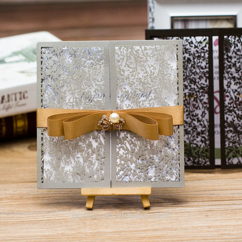 customized Europe nice bowknot wedding greeting card