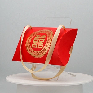 Custom Foldable Wedding fancy Paper Gift Packaging pillow boxes with ribbon handle packaging box